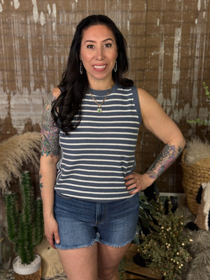 Stripe Dusty Blue Tank