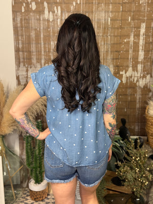Chambray Polka Dot Top (Small - 3X)
