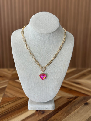 Heart on Fire Necklace - Pink
