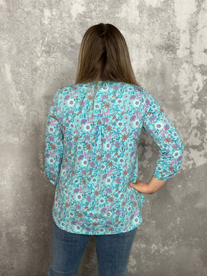 The Wrinkle Free Lizzie Top - Mint Micro Floral (Small - 3X) *NEW