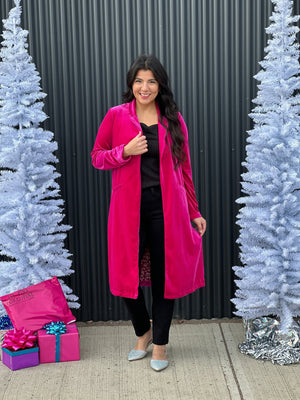 Pink Velvet Duster Coat - (XSmall - 3X) - BESTSELLER - FINAL SALE