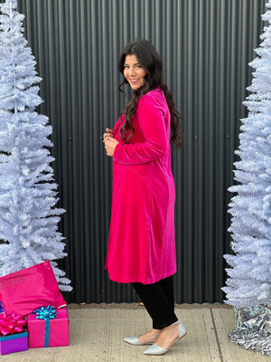Pink Velvet Duster Coat - (XSmall - 3X) - BESTSELLER - FINAL SALE