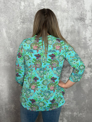 The Wrinkle Free Lizzie Top - Mint/Green Floral (Small - 3X) *NEW
