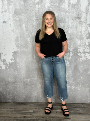 Judy Blue Black Button Fly Wide Leg Crop Jean (sizes 0/24-24W) FINAL SALE