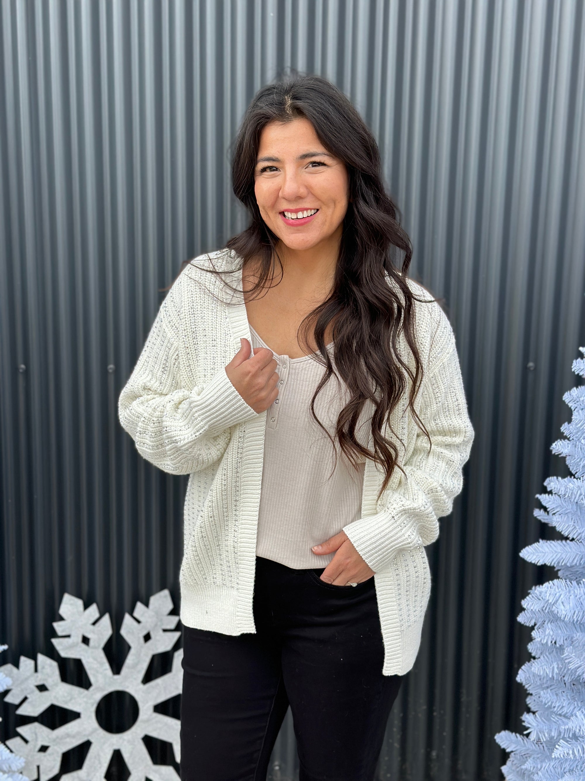 Frosty Rhinestone Sweater Cardigan