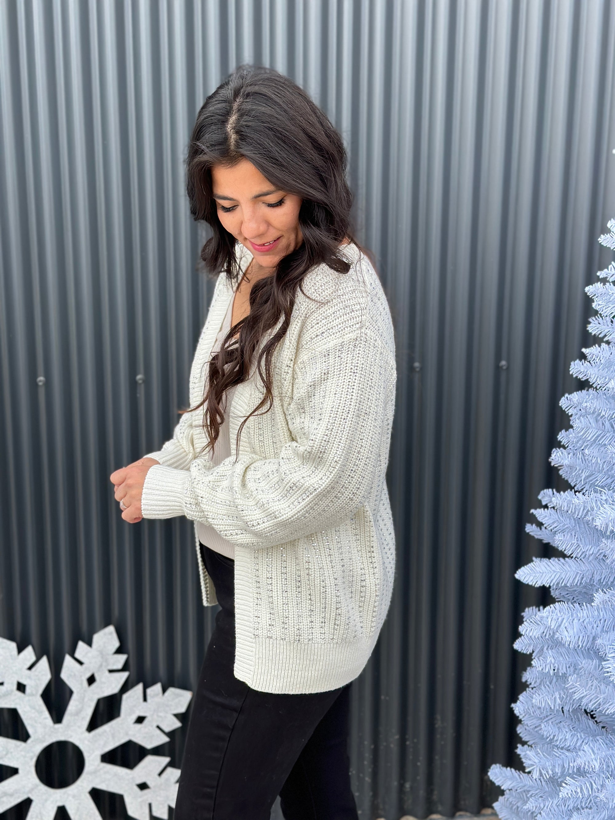 Frosty Rhinestone Sweater Cardigan