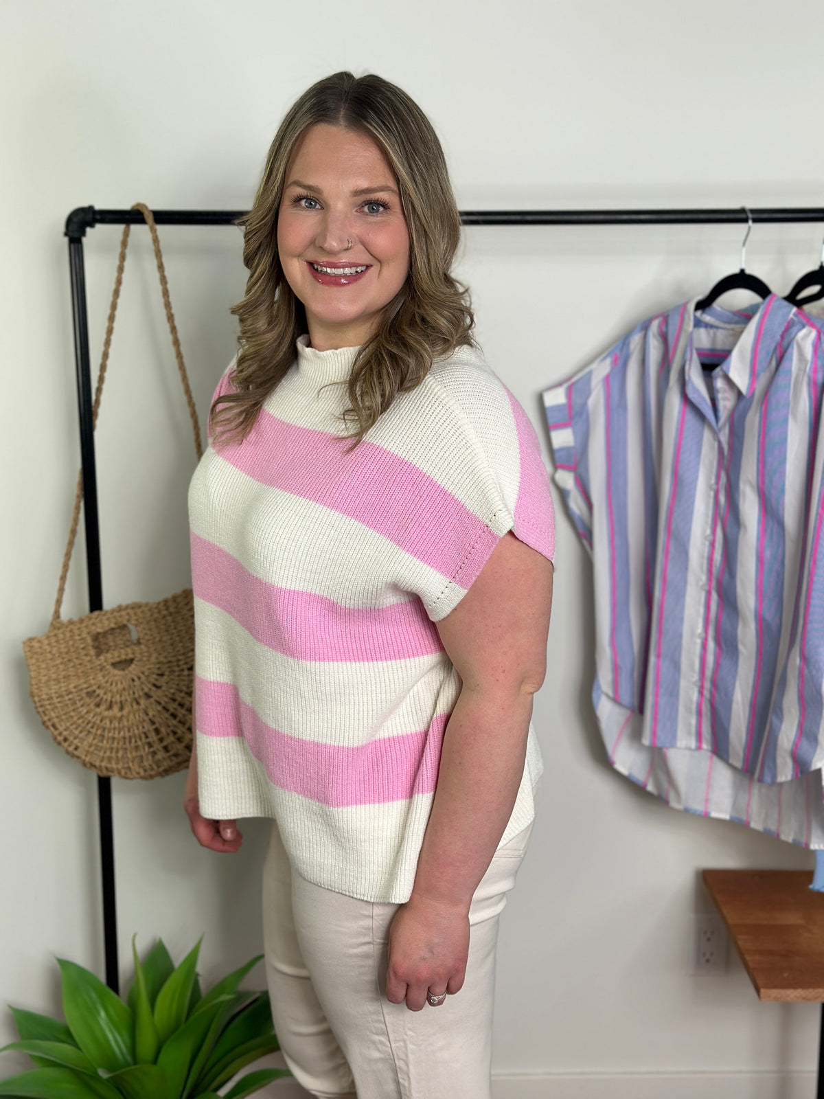 Stripe Sweater Vest - Pink