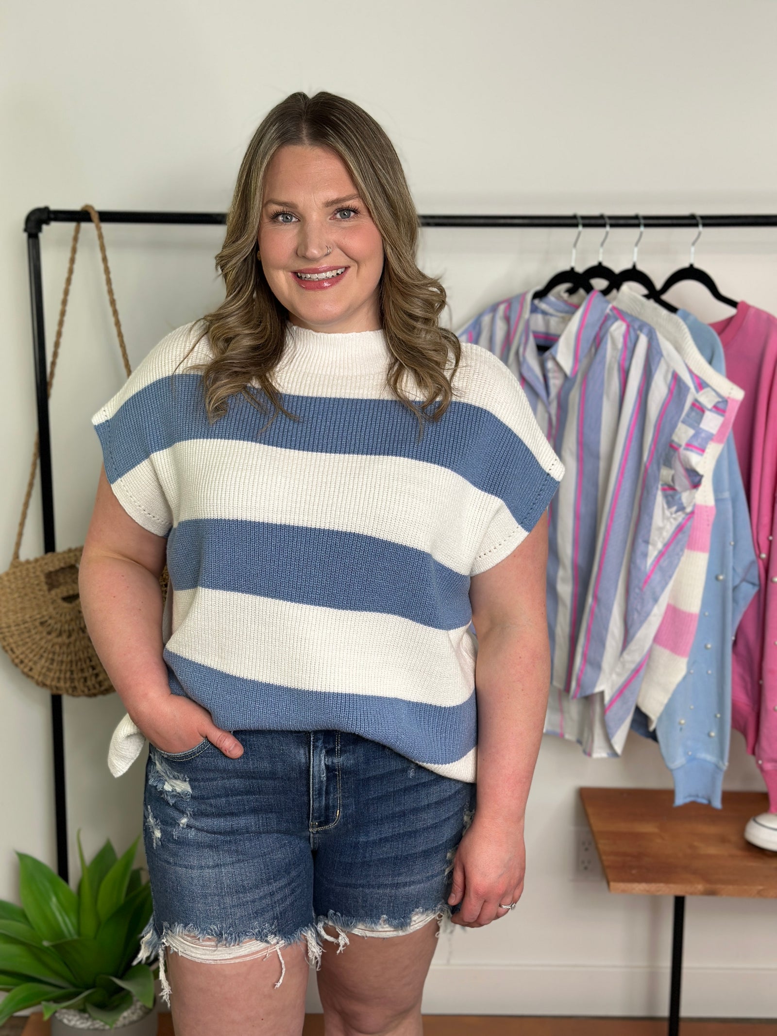 Stripe Sweater Vest - Blue