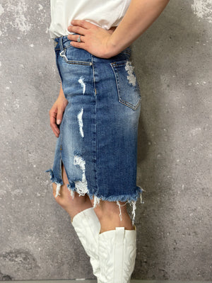 Risen Distressed Denim Skirt (Small - 3X)