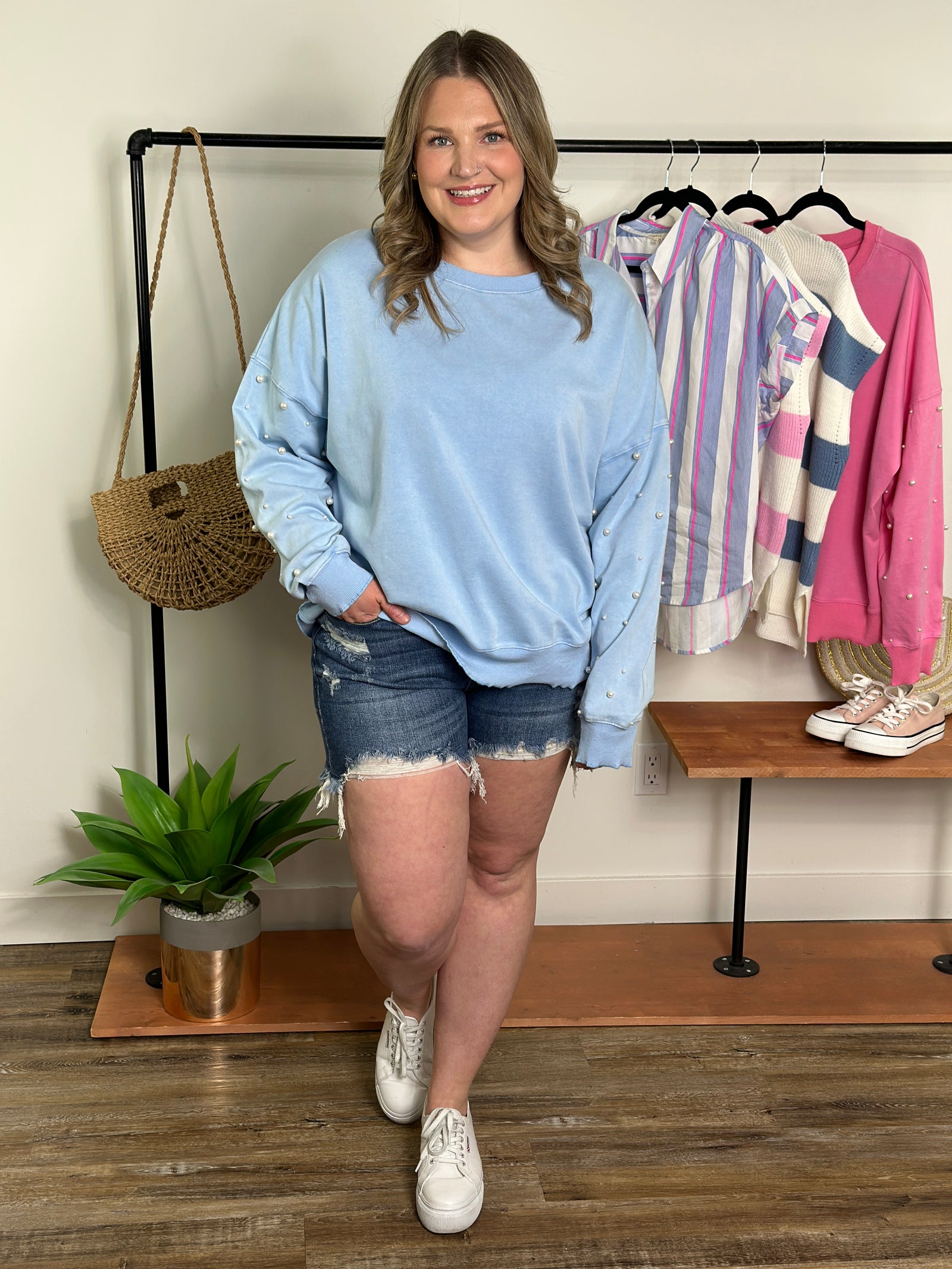 Blue Pearled Sweatshirt