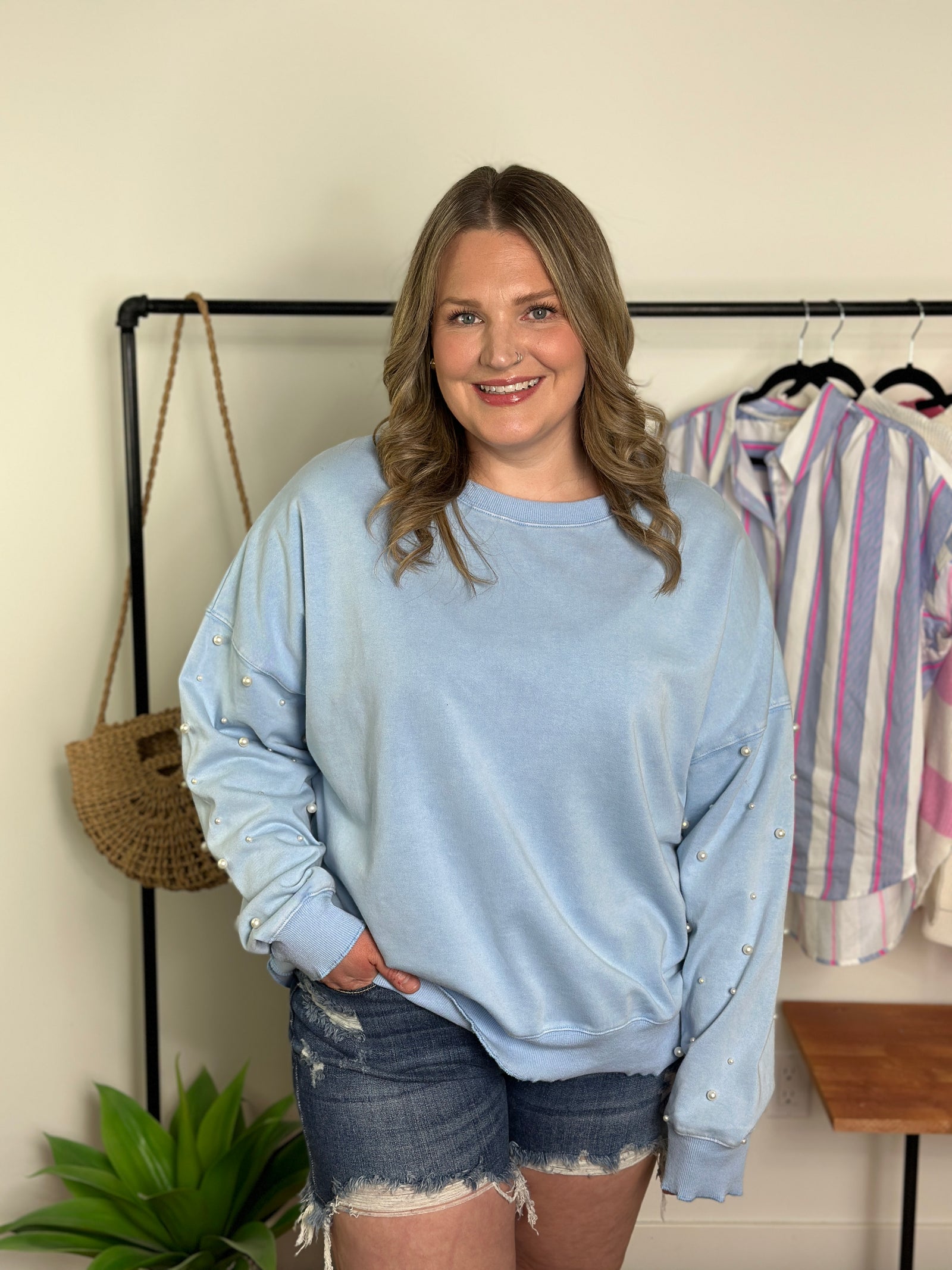 Blue Pearled Sweatshirt