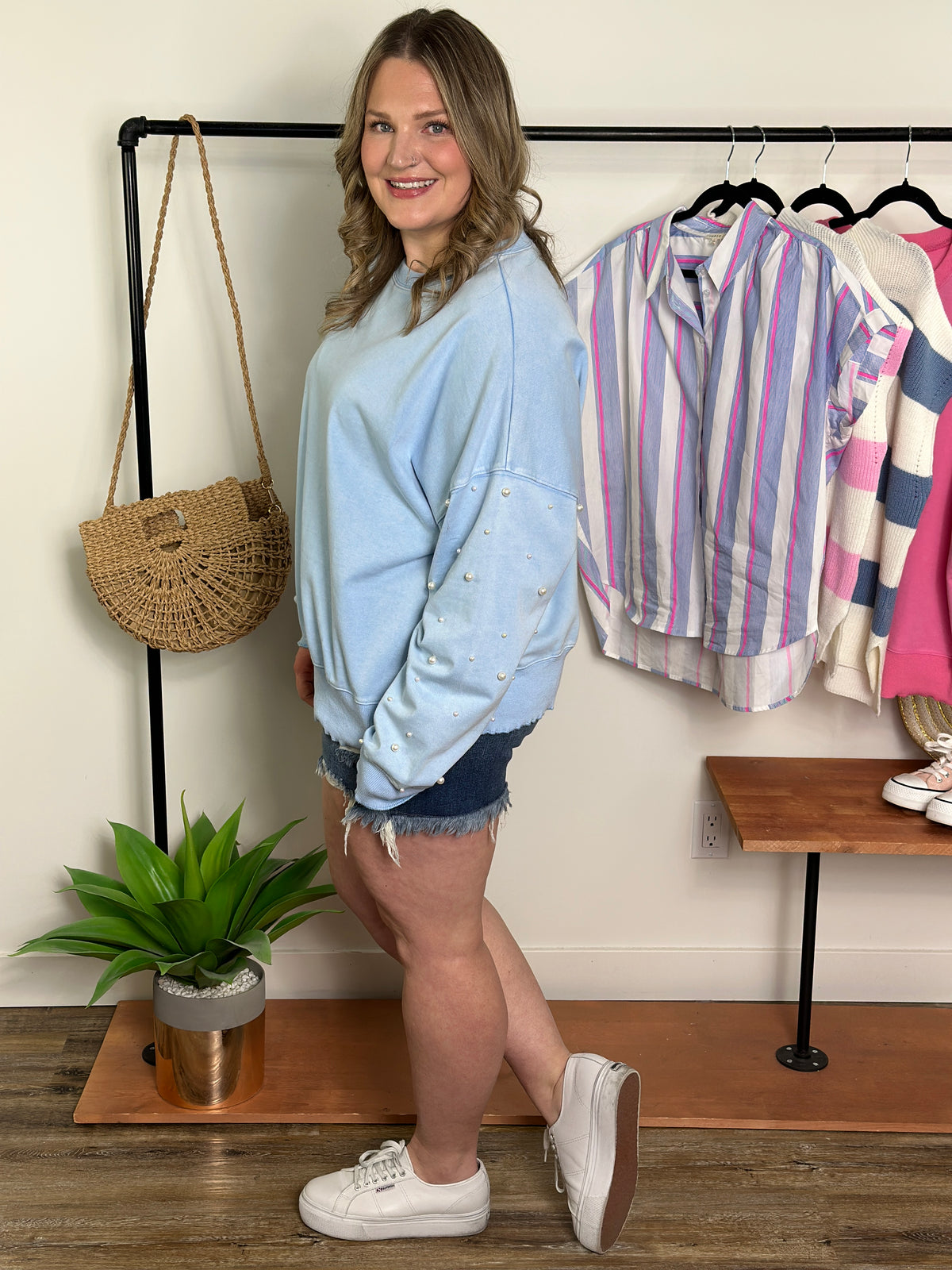 Blue Pearled Sweatshirt