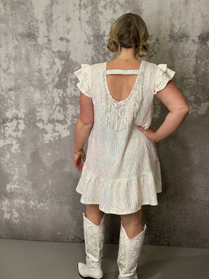 Pearl Iridescent Sequin Ruffle Dress