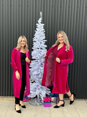 Pink Velvet Duster Coat - (XSmall - 3X) - BESTSELLER - FINAL SALE