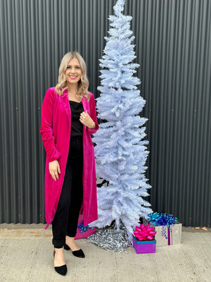 Pink Velvet Duster Coat - (XSmall - 3X) - BESTSELLER - FINAL SALE
