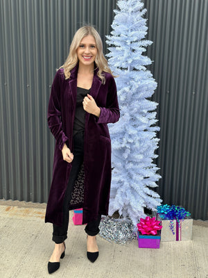Purple Velvet Duster Coat -  Purple (XSmall - 3X)  BESTSELLER - FINAL SALE