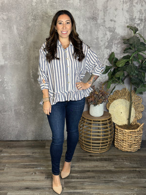 Stripe Bottom Ruffle Blouse