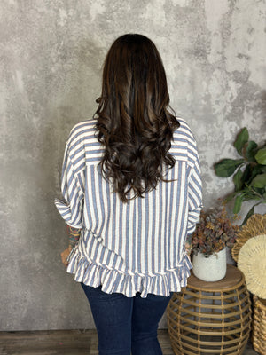 Stripe Bottom Ruffle Blouse