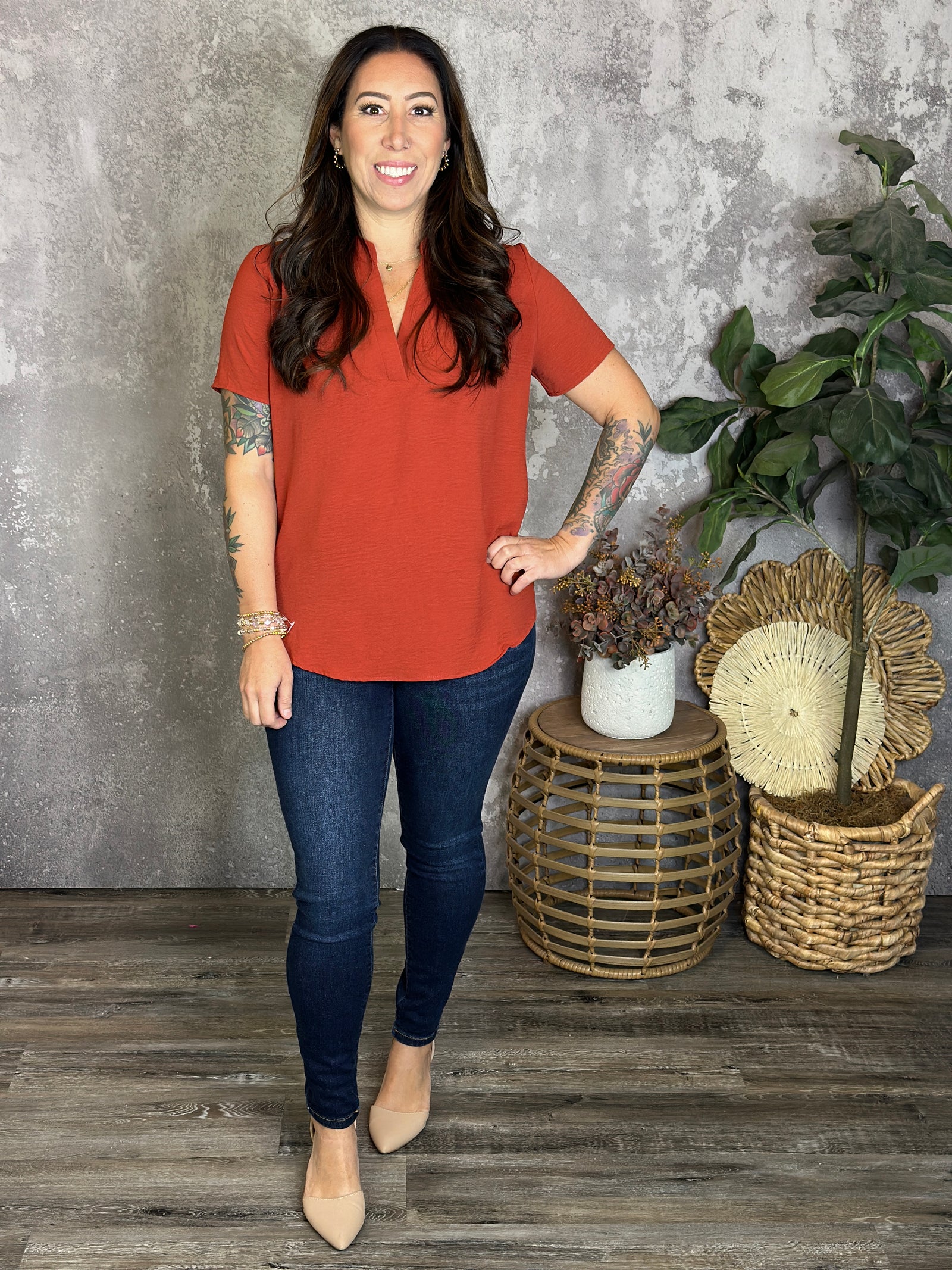 Short Sleeve Annie Airflow Top - Rust   (Small - 2X)