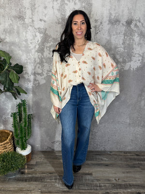 Natural Poncho Style Top with Gold Lurex