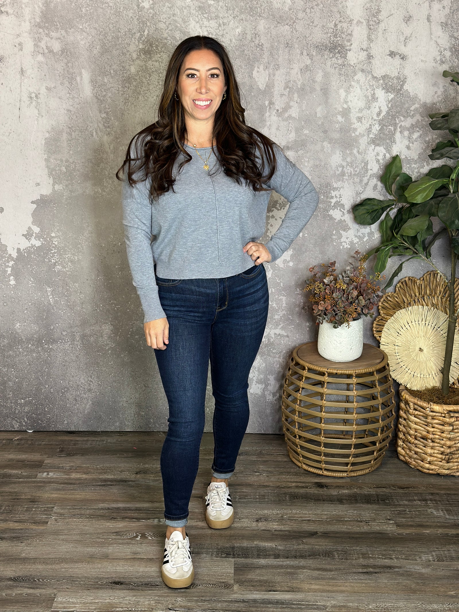 Roundneck Front Seam Stacey Sweater - Grey