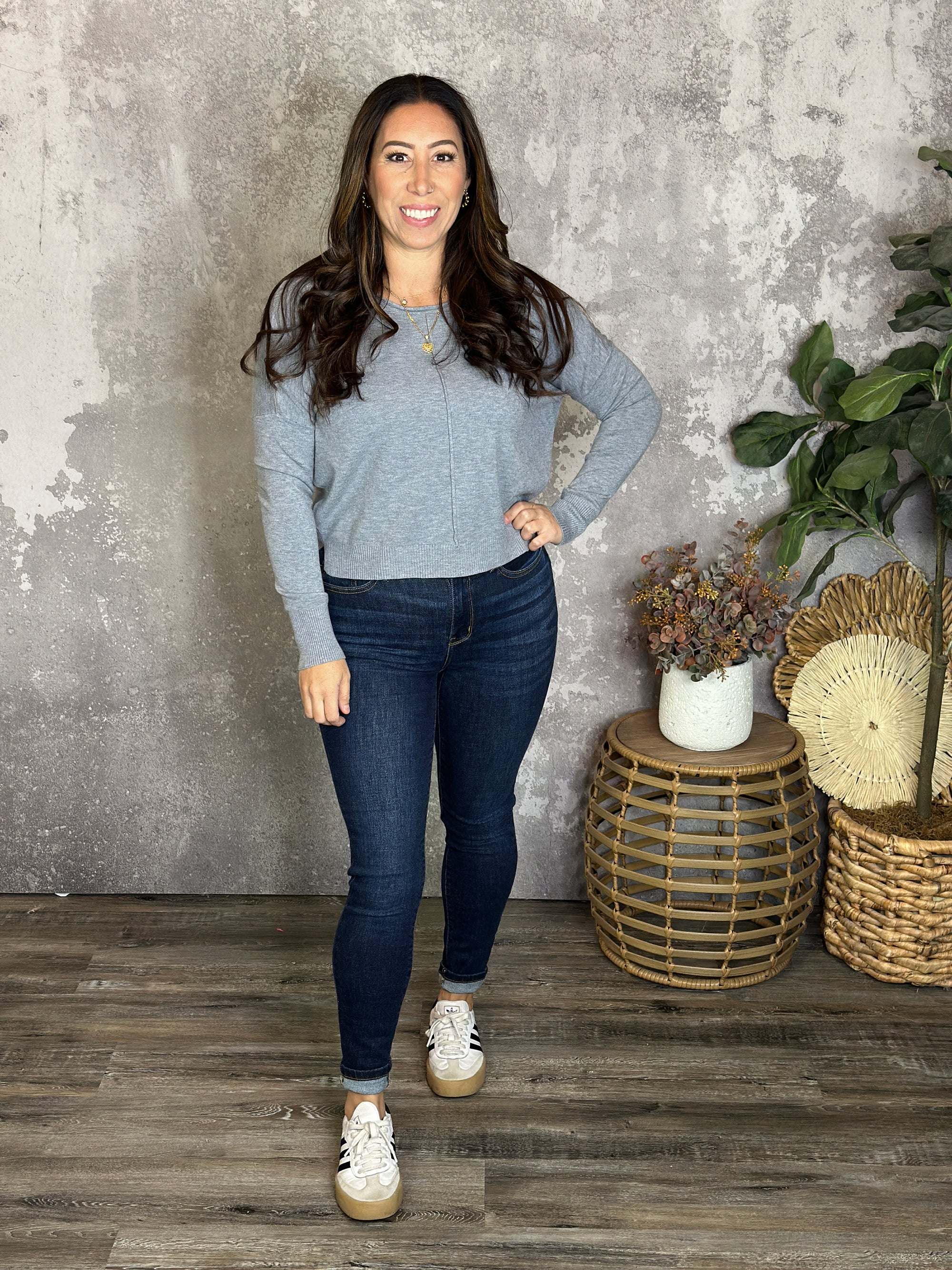 Roundneck Front Seam Stacey Sweater - Grey