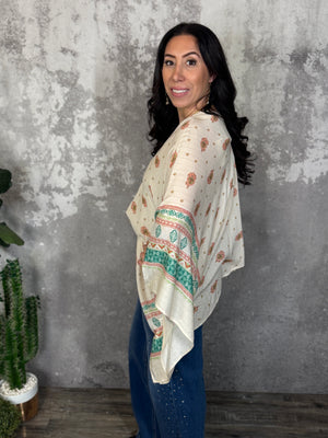 Natural Poncho Style Top with Gold Lurex