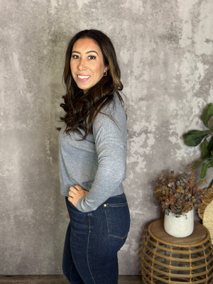 Roundneck Front Seam Stacey Sweater - Grey