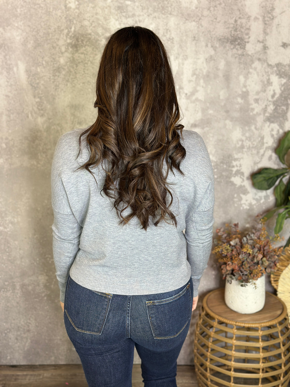 Roundneck Front Seam Stacey Sweater - Grey