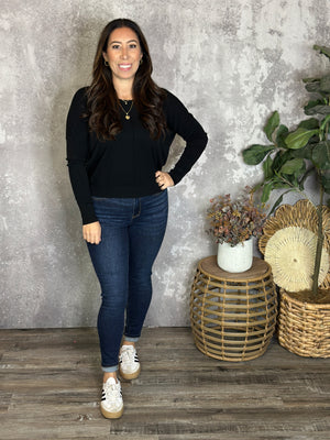 Roundneck Front Seam Stacey Sweater - Black