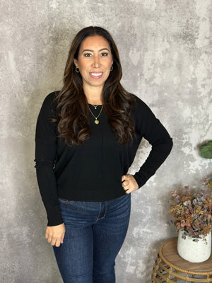 Roundneck Front Seam Stacey Sweater - Black