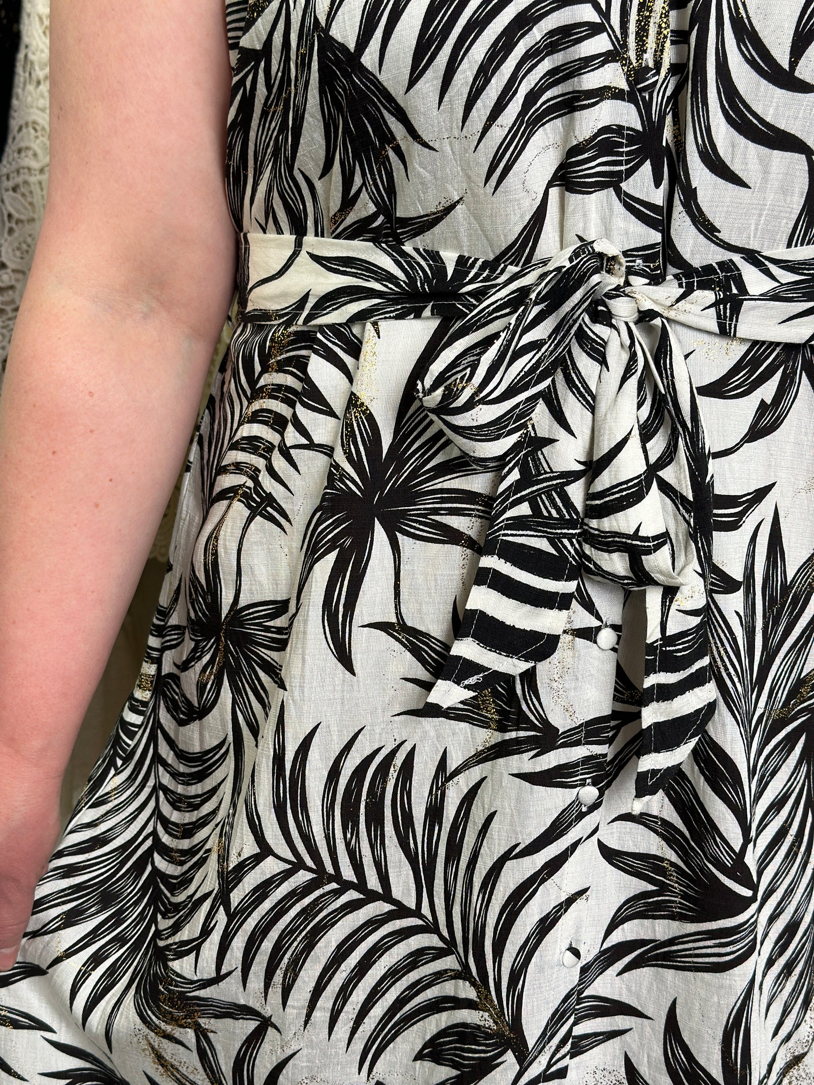 Black Palm with Gold Detail Dress (Small - 2X)