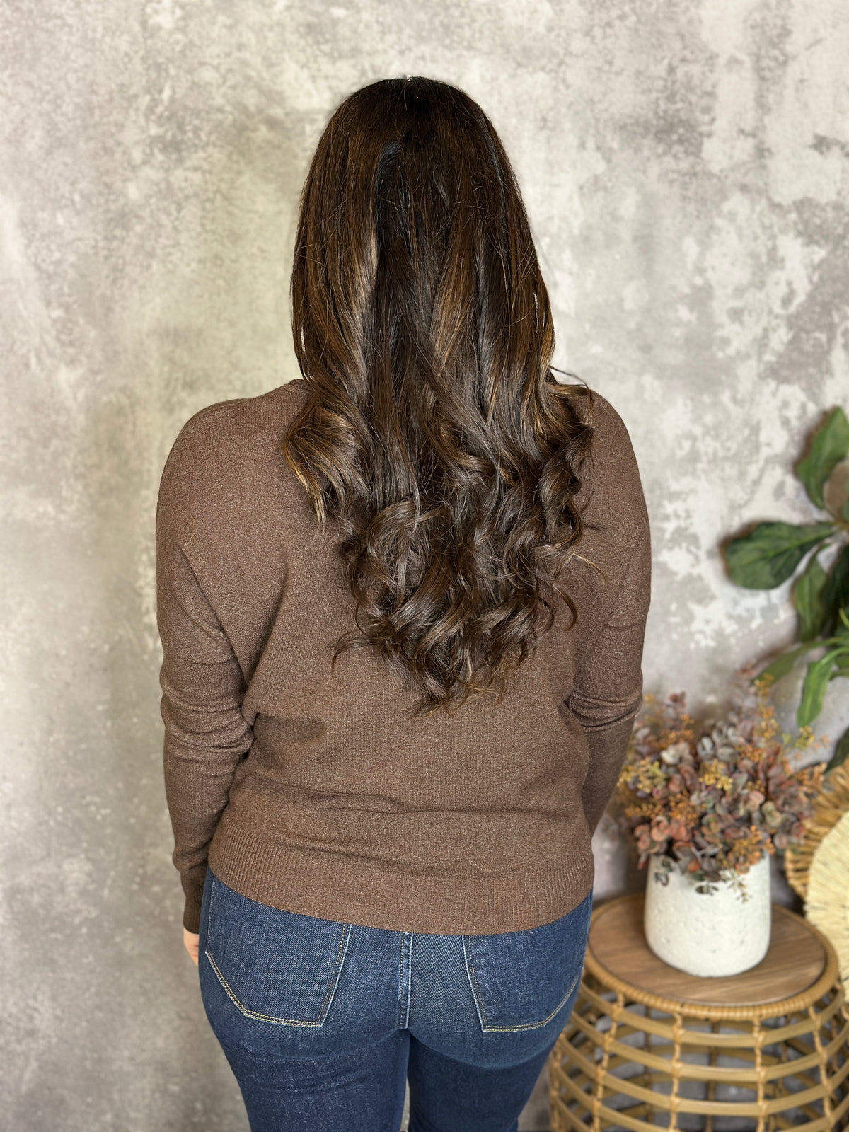 Roundneck Front Seam Stacey Sweater - Brown