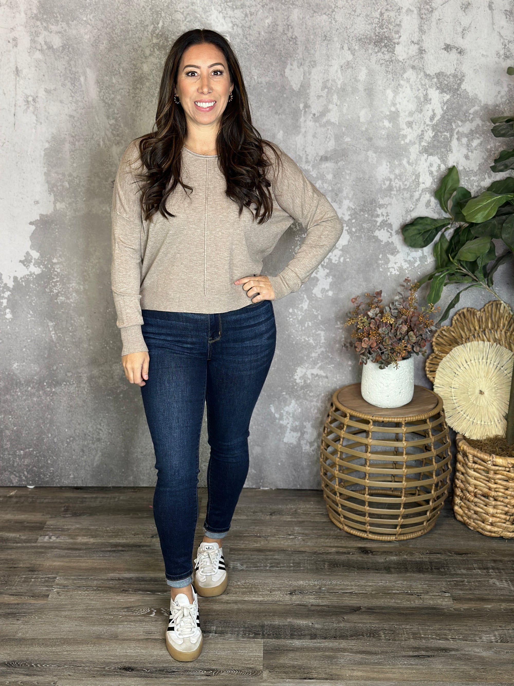 Roundneck Front Seam Stacey Sweater - Mocha