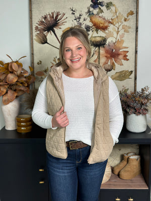 The Quinn Quilted Vest - Taupe - FINAL SALE