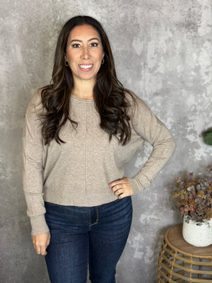 Roundneck Front Seam Stacey Sweater - Mocha