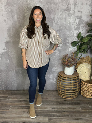 Ivory Camel Stripe Blouse (Small - 2X)