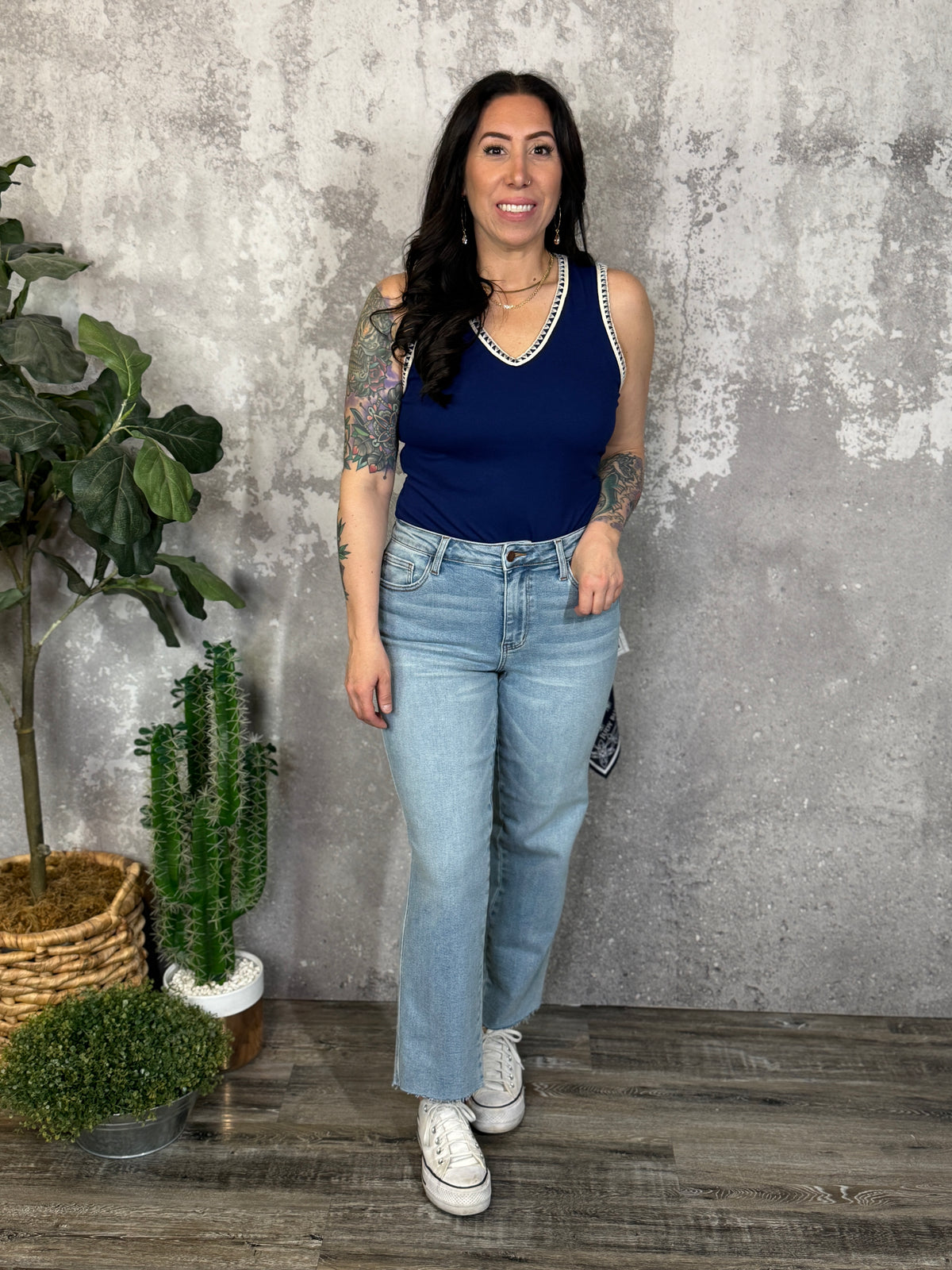 Judy Blue Medium Rise Straight Leg Crop with Bandana Loop (sizes 0/24-22W)