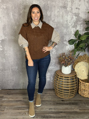 Cable Knit Vest - Chestnut