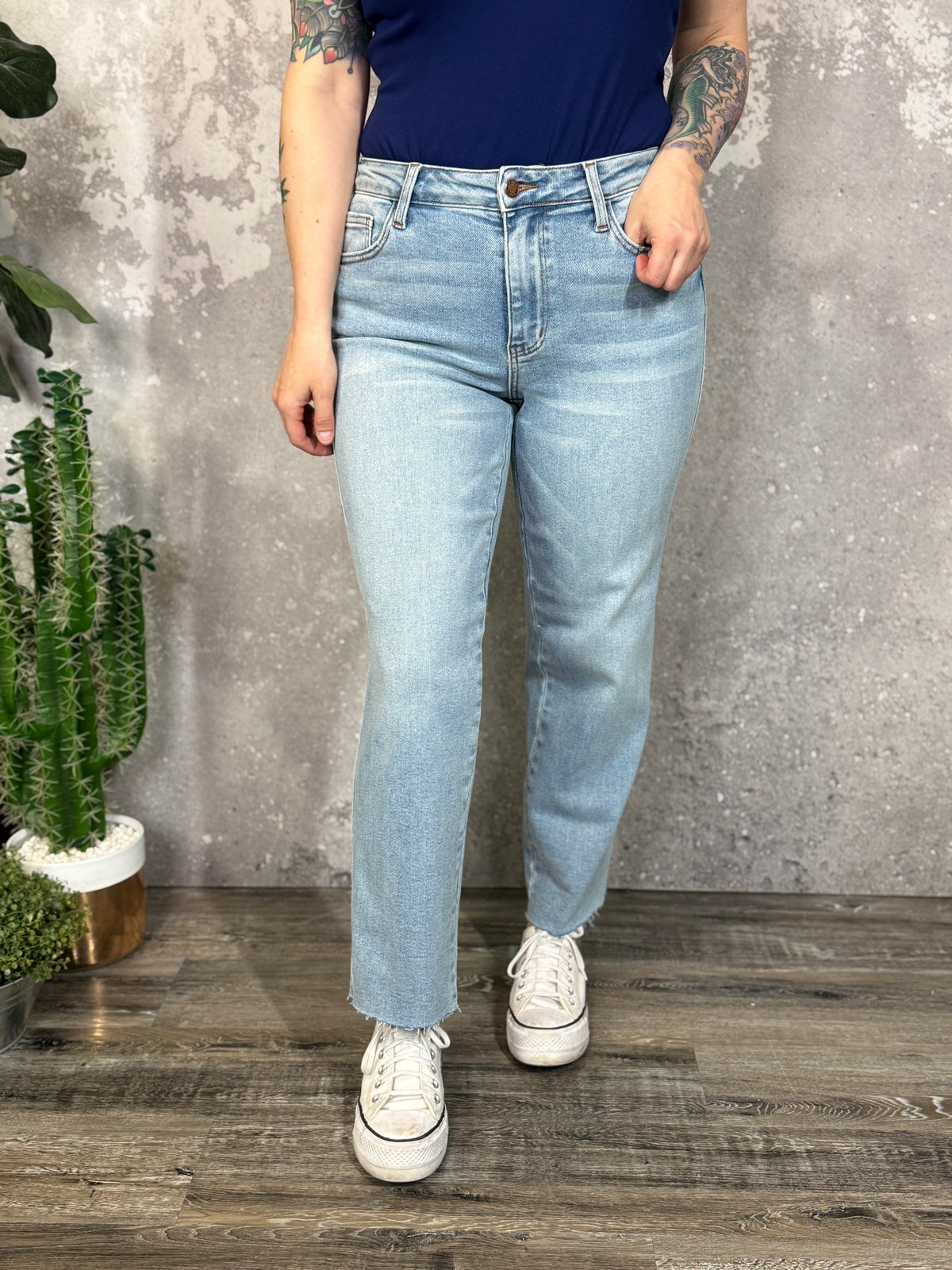 Judy Blue Medium Rise Straight Leg Crop with Bandana Loop (sizes 0/24-22W)