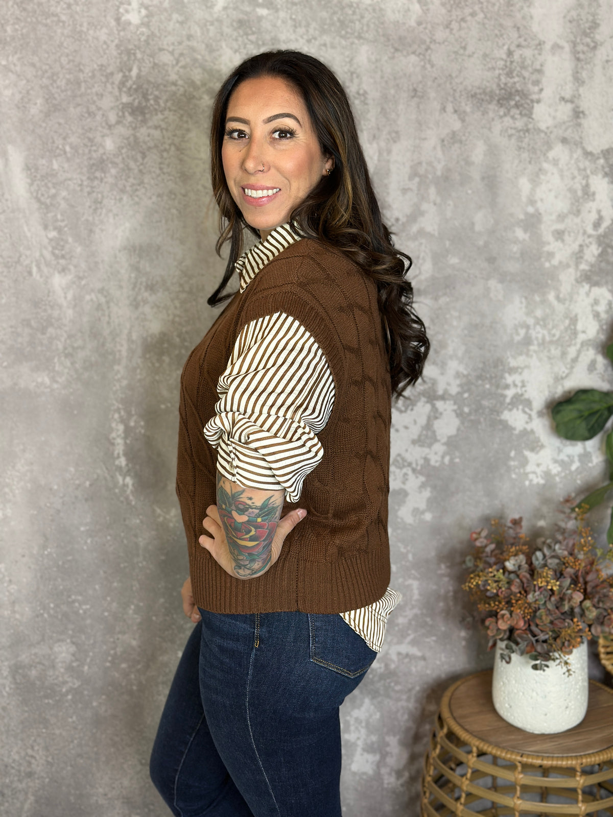 Cable Knit Vest - Chestnut