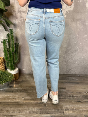 Judy Blue Medium Rise Straight Leg Crop with Bandana Loop (sizes 0/24-22W)