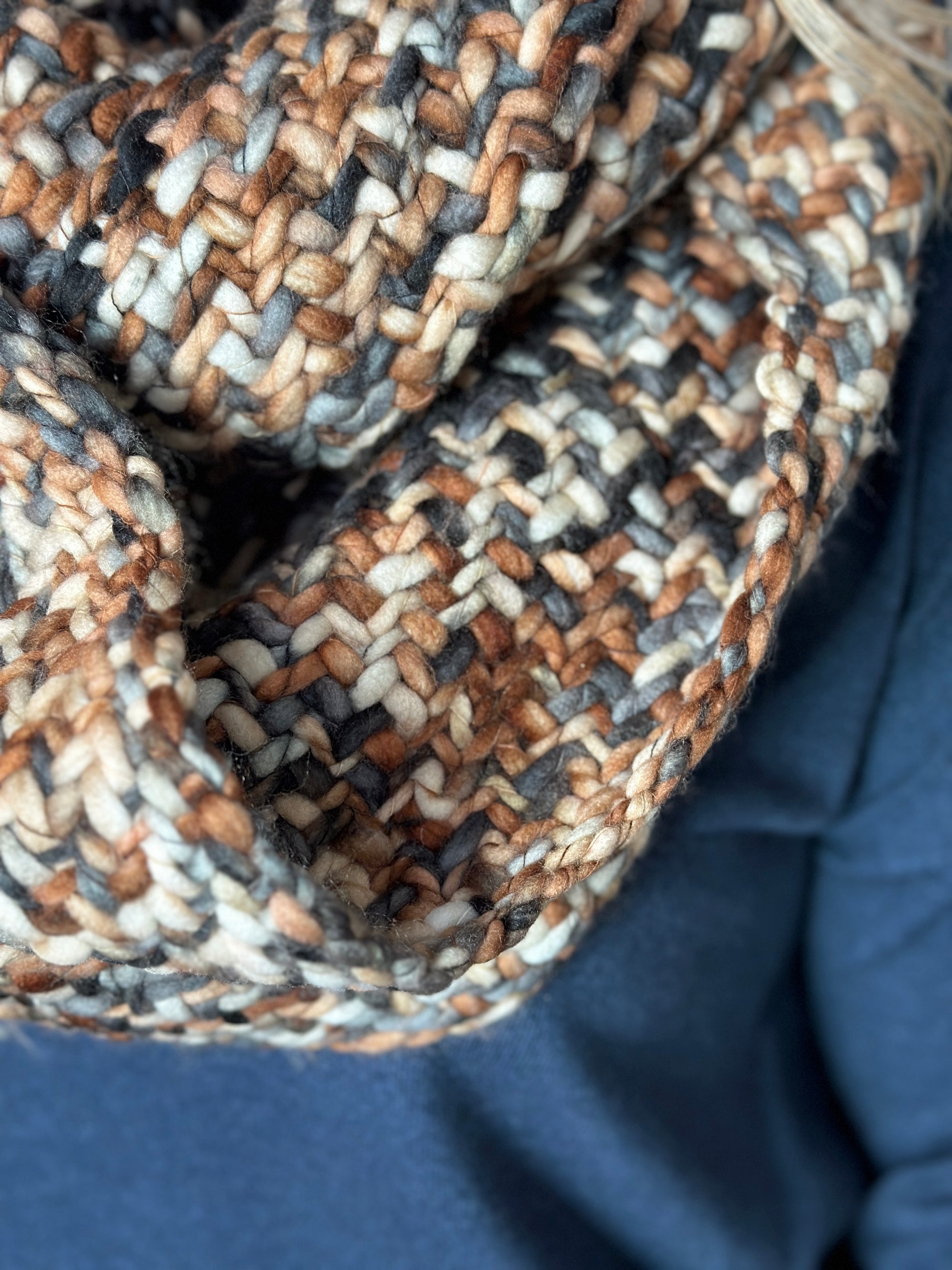 Loom Woven Infinity Scarf - Slate Grey/Coffee