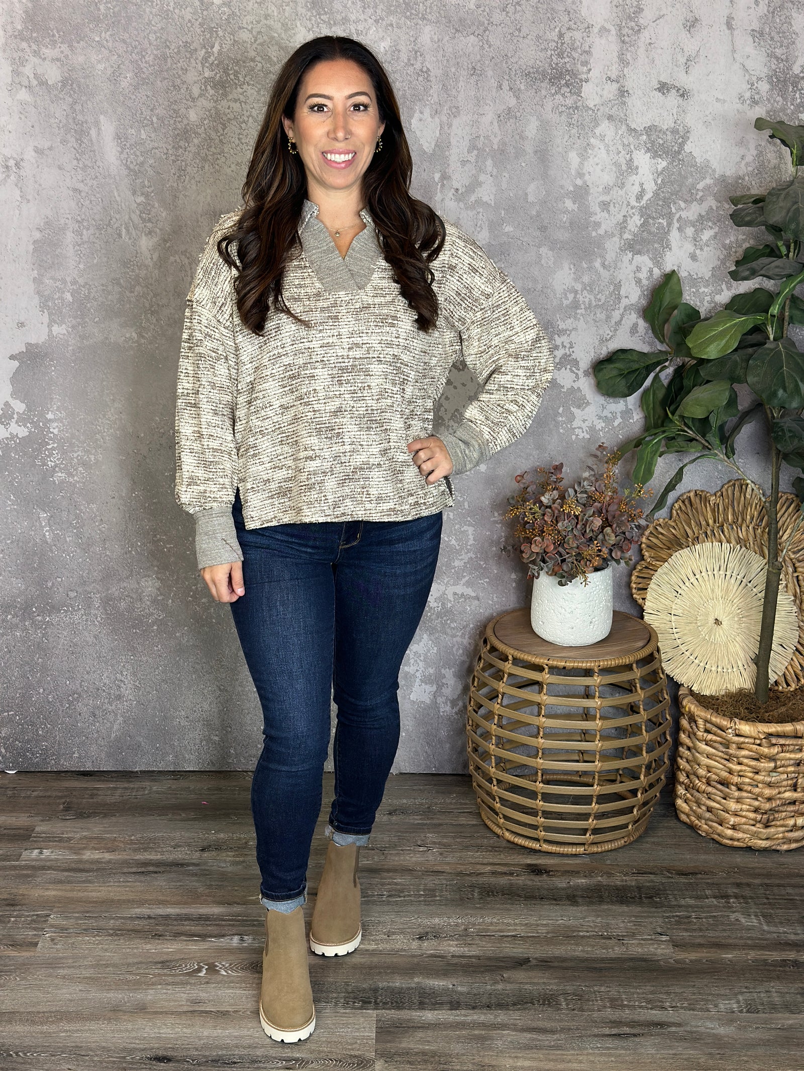 Textured Collared Top  (Small - 3X)