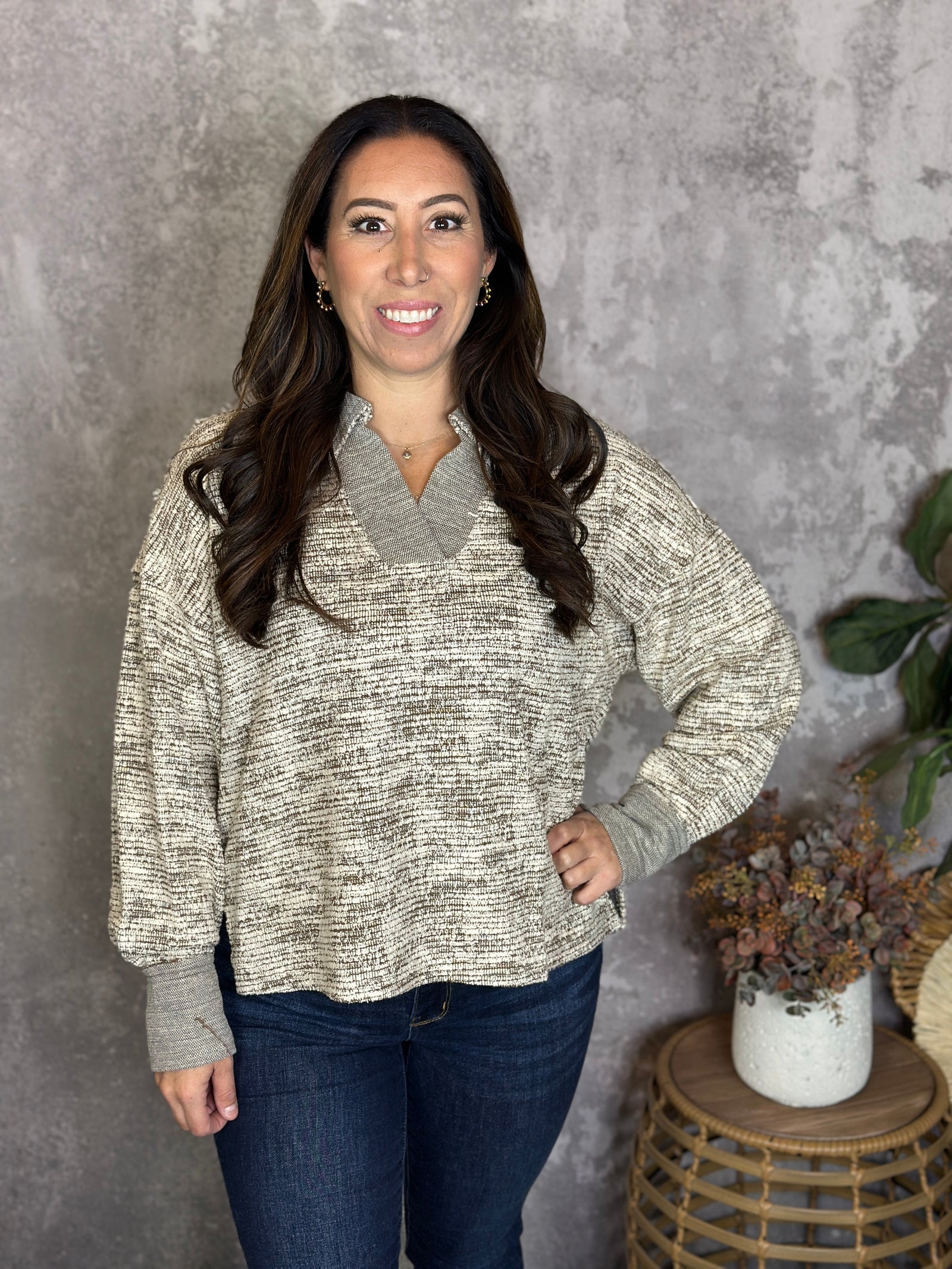 Textured Collared Top  (Small - 3X)