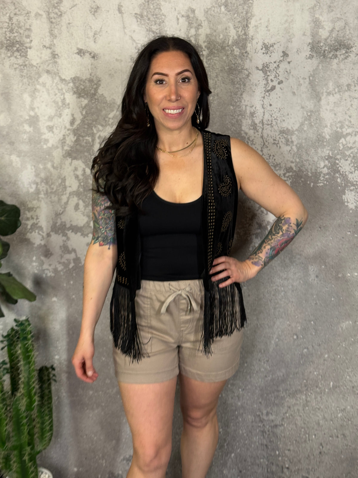 Velvet Gold Studded with Fringe Vest (Small - 3X)