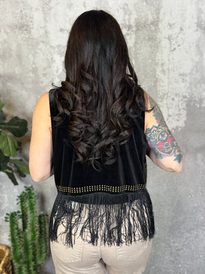 Velvet Gold Studded with Fringe Vest (Small - 3X)