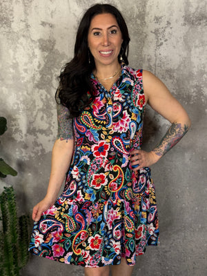 The Wrinkle Free Fairway Dress - Black Multicolor Floral (Small - 3X)