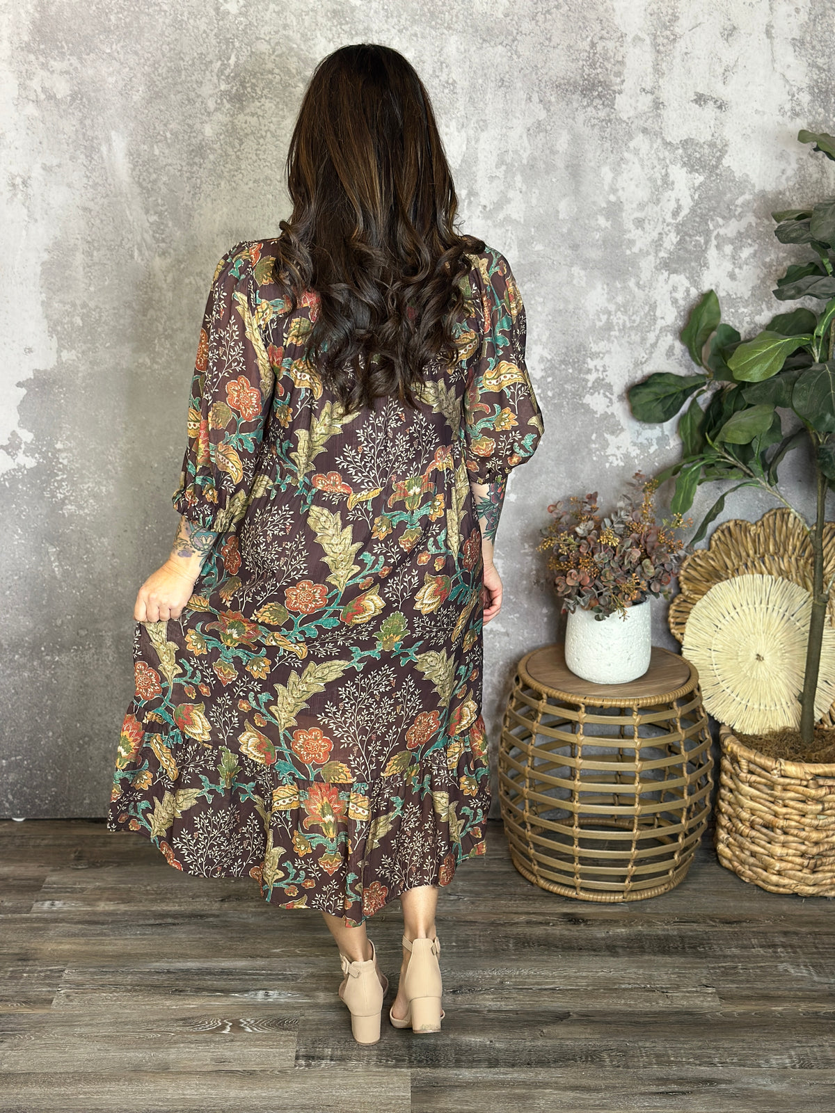 Brown 3/4 Sleeve Collared Dress (Small - 2X)