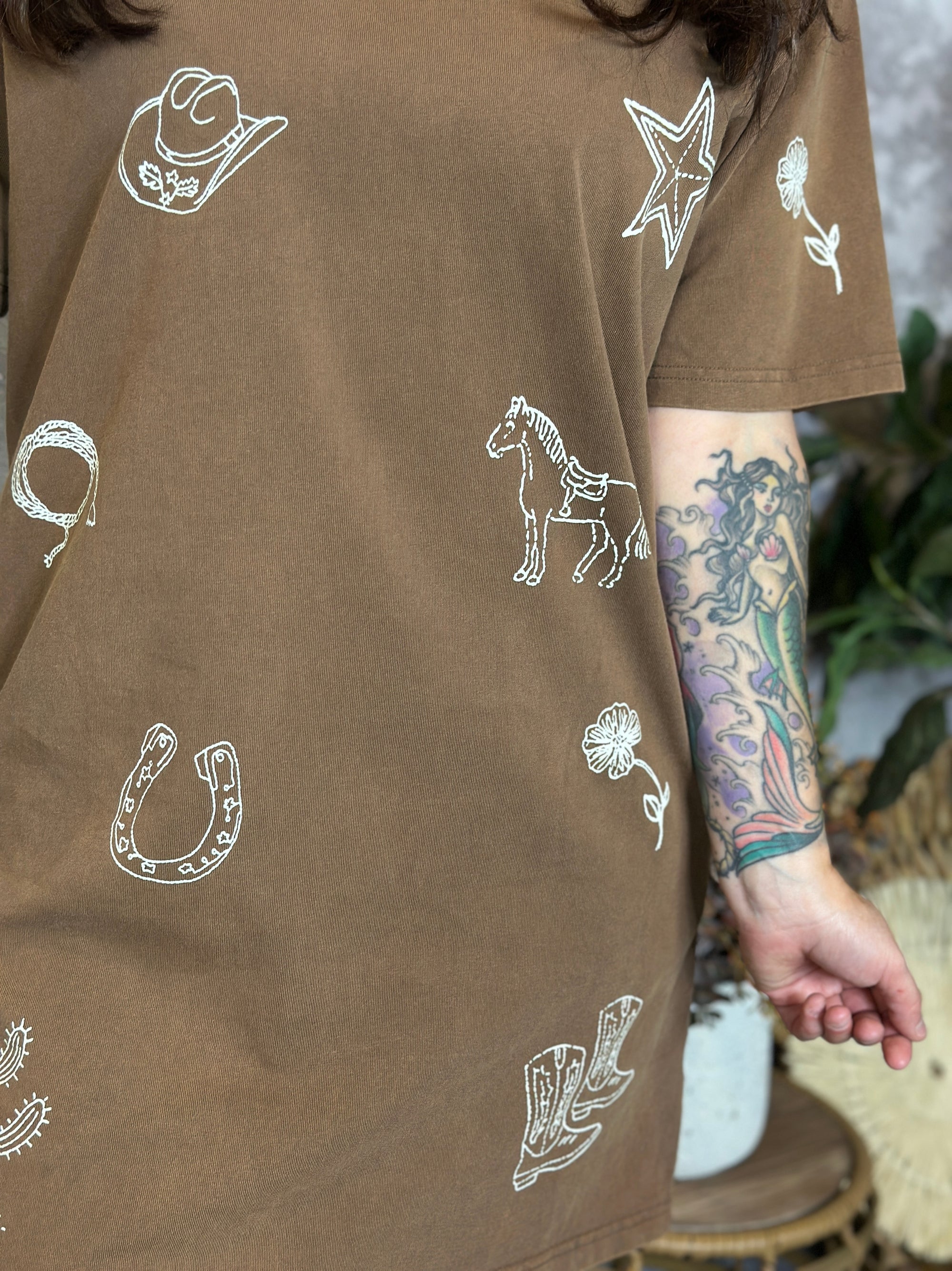 Embroidered Brown Western Tshirt Dress